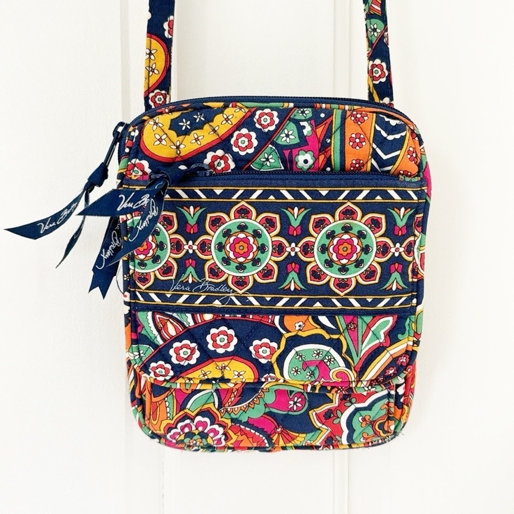 VERA BRADLEY bag cotton blue yellow mini hipster crossbody Venetian paisley - Picture 2 of 7